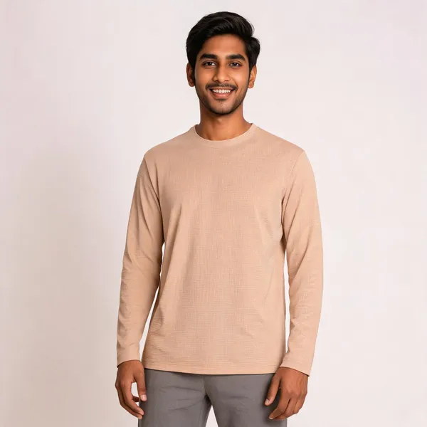 Beige_Cotton_Relaxed_Fit_Full_Sleeve_Ribbed_T-Shirt_For_Men