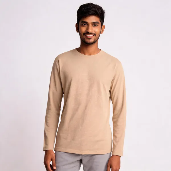 Beige_Cotton_Relaxed_Fit_Full_Sleeve_Ribbed_T-Shirt_For_Men
