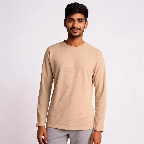 Beige_Cotton_Relaxed_Fit_Full_Sleeve_Ribbed_T_Shirt_For_Men