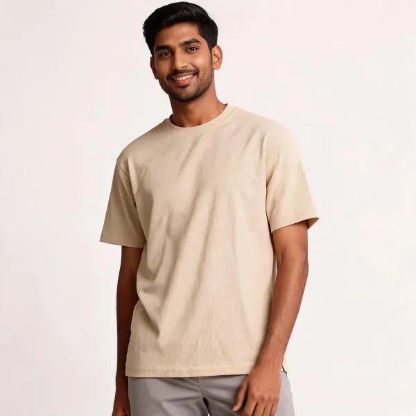 Cream_Cotton_Relaxed_Fit_Round_Neck_T_Shirt_For_Men