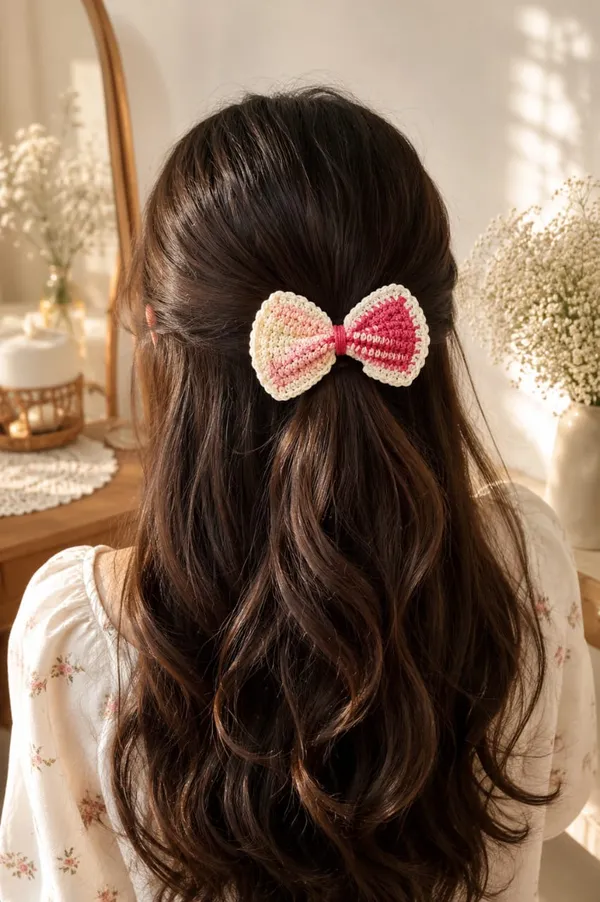 Pink_Crochet_Yarn_Hair_Accessory_Set_For_Women,_Hair_Styling,_Daily_Wear_Pack_Of_3