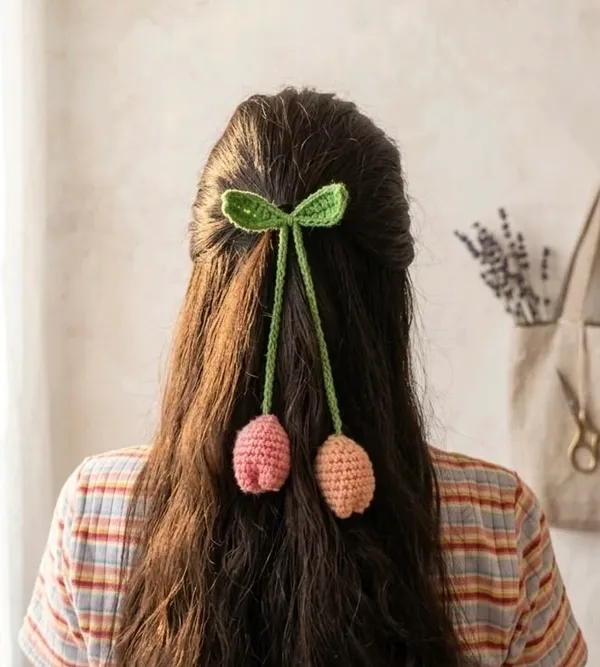 Green_And_Pink_Crochet_Yarn_Hair_Accessory_For_Women,_Hair_Styling,_Daily_Wear_Pack_Of_2