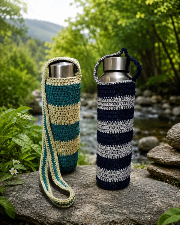 Multicolour_Crochet_Yarn_Water_Bottle_Holder_For_Home,_Travel,_Daily_Use_Pack_Of_2