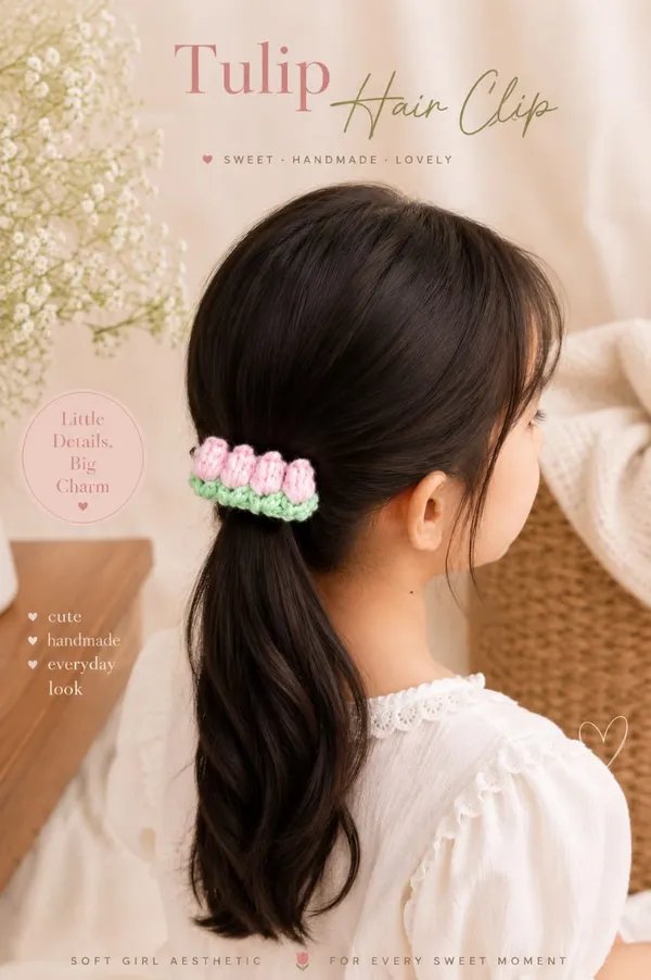 Pink_Crochet_Yarn_Hair_Clips_For_Women,_Gifting,_Traditional_Wear_Pack_Of_2