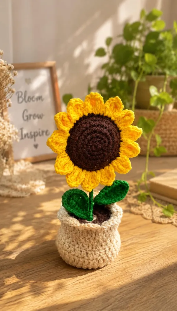 Yellow_And_Green_And_Brown_Crochet_Yarn_Artificial_Potted_Plant_For_Women,_Hair_Styling,_Daily_Wear