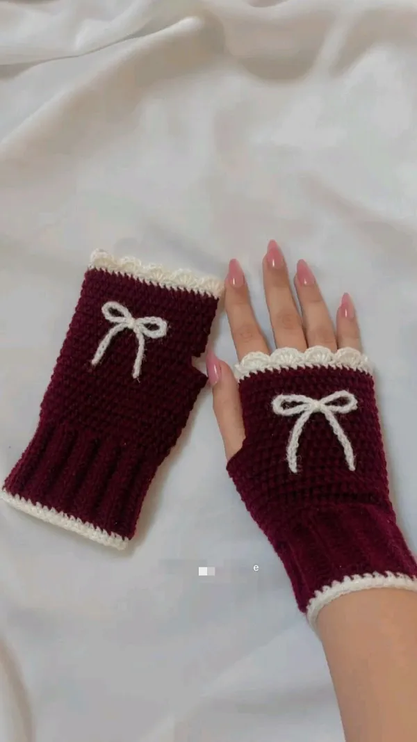 Maroon_And_White_Crochet_Yarn_Fingerless_Gloves_For_Women,_Winter_Wear,_Daily_Wear_Pack_Of_2