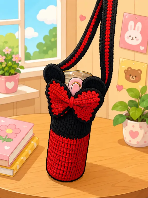 Red_And_Black_Crochet_Yarn_Bottle_Holder_For_Women,_Travel,_Daily_Use