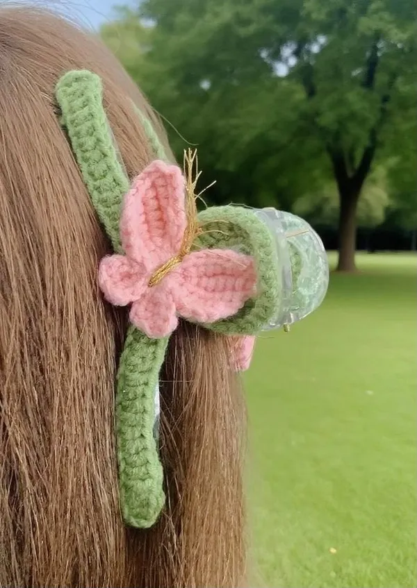 Pink_And_Green_Crochet_Yarn_Headband_For_Women,_Hair_Styling,_Daily_Wear