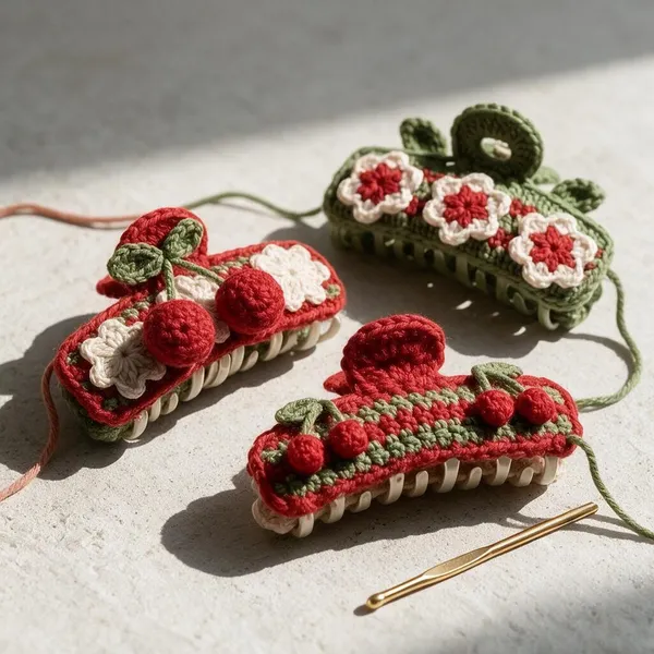 Multicolour_Crochet_Yarn_Hair_Claw_Clips_For_Home,_Dining,_Kitchen_Use_Pack_Of_3