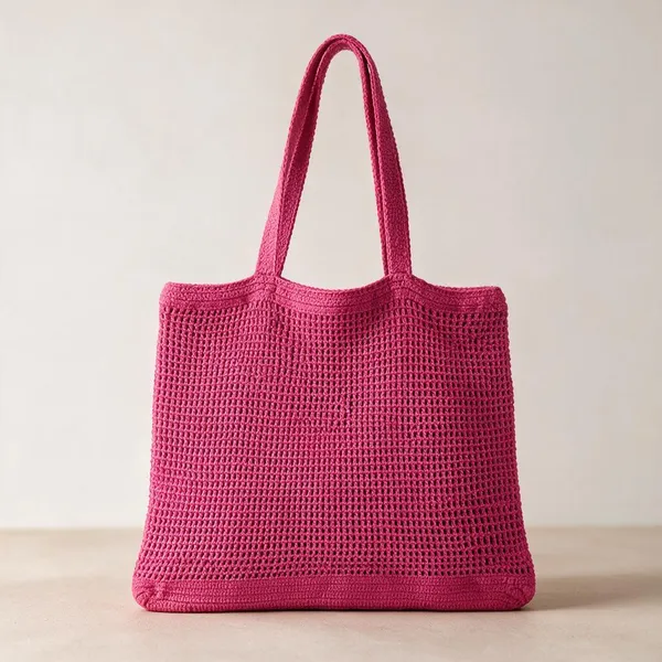 Pink_Crochet_Yarn_Tote_Bag_For_Women,_Daily_Use,_Shopping