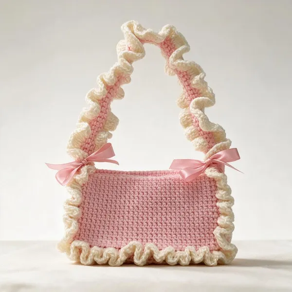 Multicolour_Crochet_Yarn_Ruffle_Handbag_For_Women,_Daily_Wear,_Shopping