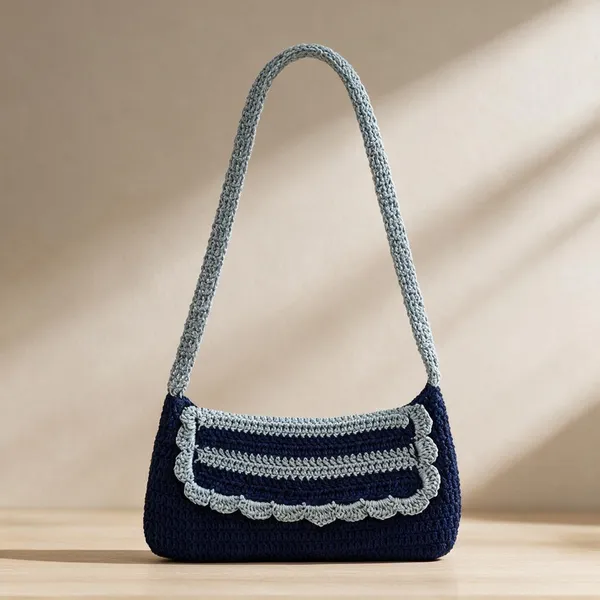 Navy_Crochet_Yarn_Shoulder_Bag_For_Women,_Daily_Wear,_Shopping