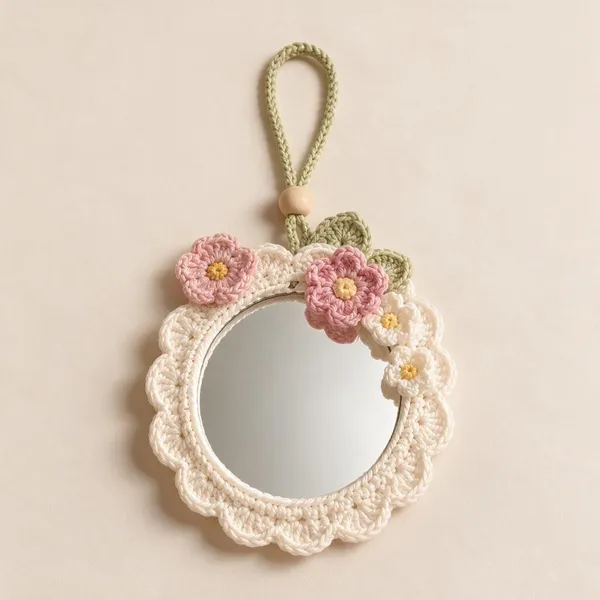 White_Crochet_Yarn_Hanging_Mirror_For_Home_Decor,_Gifting,_Decorative_Use