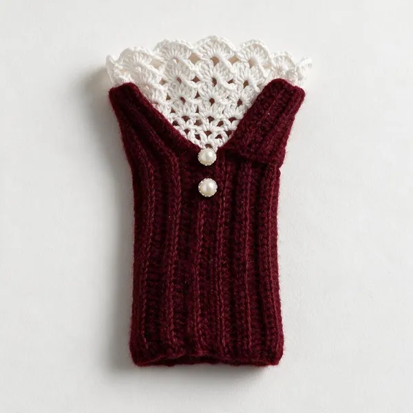Maroon_And_White_Crochet_Yarn_Fingerless_Gloves_For_Women,_Winter_Wear,_Daily_Wear
