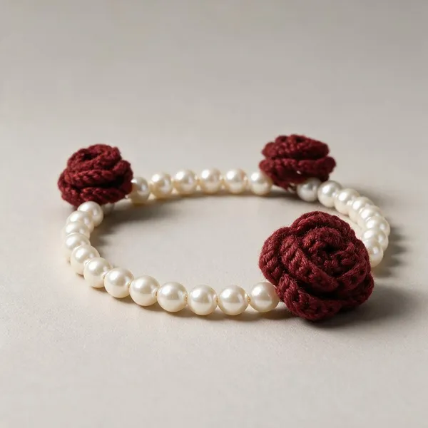 Red_And_White_Crochet_Yarn_Beaded_Bracelet_For_Women,_Gifting,_Accessories