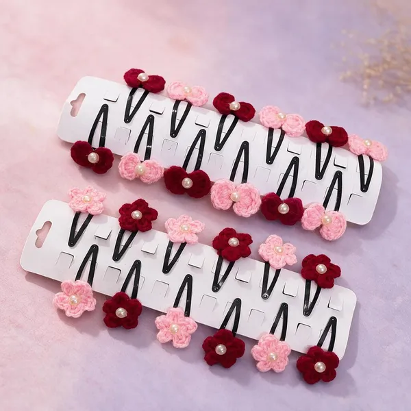 Pink_And_Maroon_Crochet_Yarn_Snap_Hair_Clips_For_Women,_Hair_Styling,_Daily_Wear_Pack_Of_2