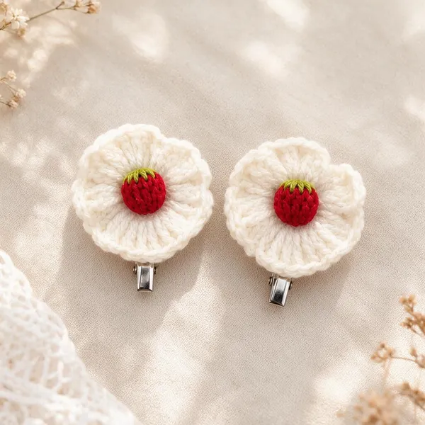 White_Crochet_Yarn_Hair_Clips_For_Girls,_Hair_Styling,_Daily_Wear_Pack_Of_4