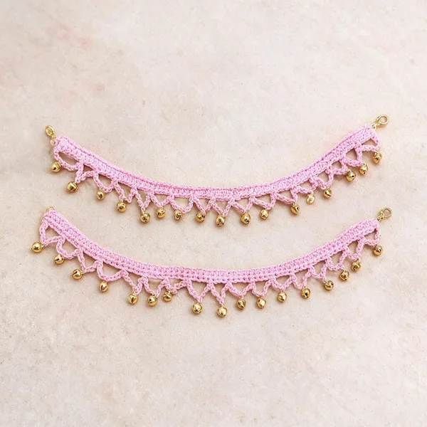 Pink_Crochet_Yarn_Anklets_For_Women,_Traditional_Wear,_Daily_Wear