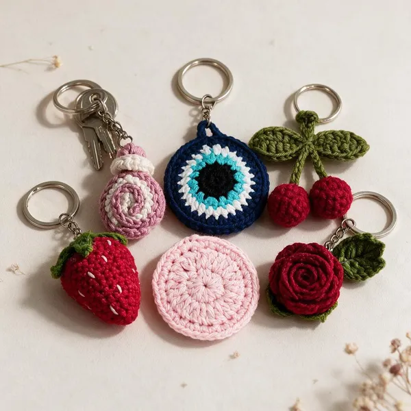Multicolour_Crochet_Yarn_Keychain_For_Women,_Men,_Gifting_Pack_Of_6