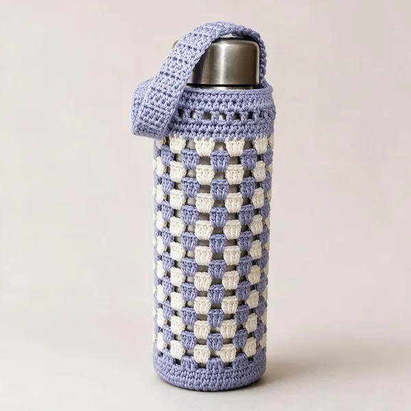 Lavender_And_Cream_Crochet_Yarn_Water_Bottle_Cover_For_Home,_Travel,_Daily_Use