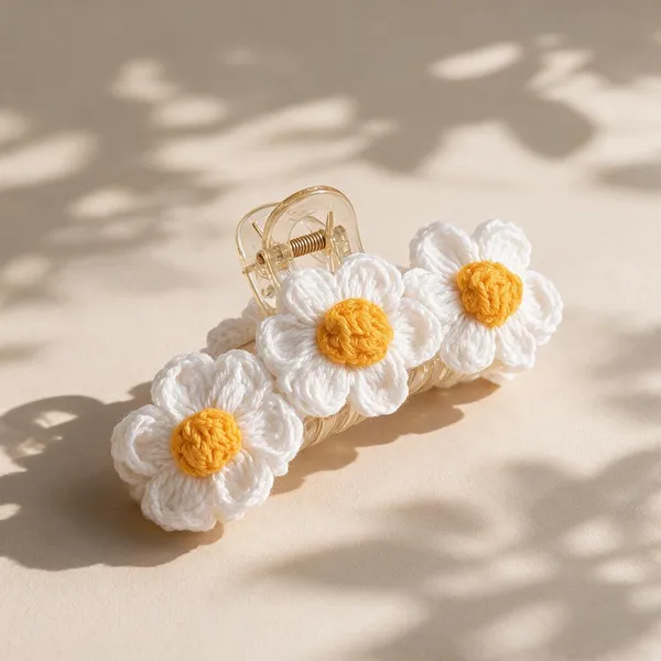 White_Crochet_Yarn_Hair_Clip_For_Women,_Hair_Styling,_Daily_Wear