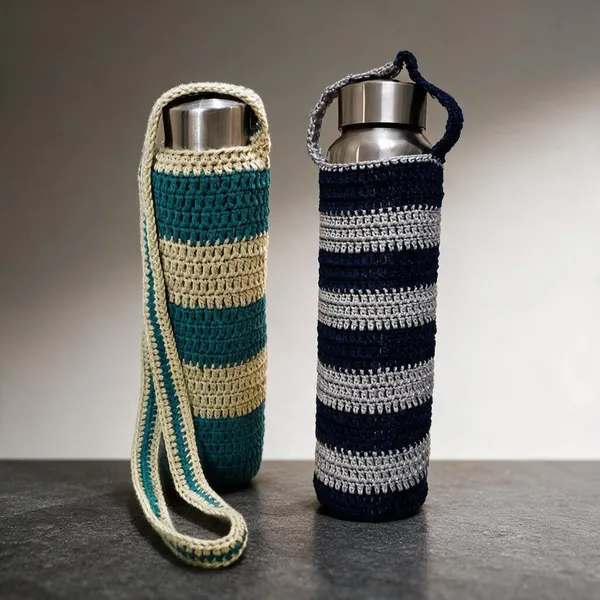 Multicolour_Crochet_Yarn_Water_Bottle_Holder_For_Home,_Travel,_Daily_Use_Pack_Of_2