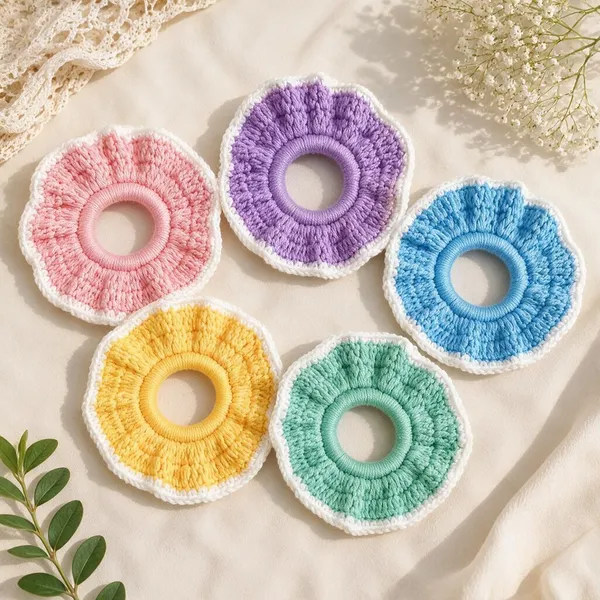 Multicolour_Crochet_Yarn_Hair_Scrunchie_For_Women,_Hair_Styling,_Daily_Wear_Pack_Of_6