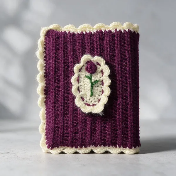 Purple_Crochet_Yarn_Book_Cover_For_Readers,_Students,_Book_Protection