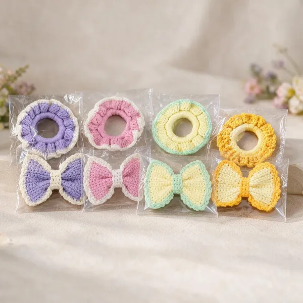 Multicolour_Crochet_Yarn_Hair_Scrunchies_And_Bows_For_Women,_Hair_Styling,_Daily_Wear_Pack_Of_1