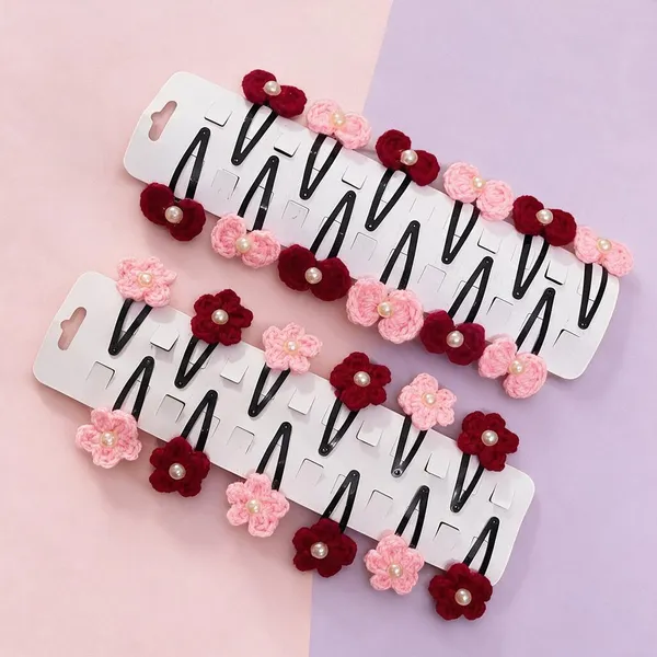 Maroon_And_Pink_Crochet_Yarn_Snap_Hair_Clips_For_Women,_Hair_Styling,_Daily_Wear_Pack_Of_5