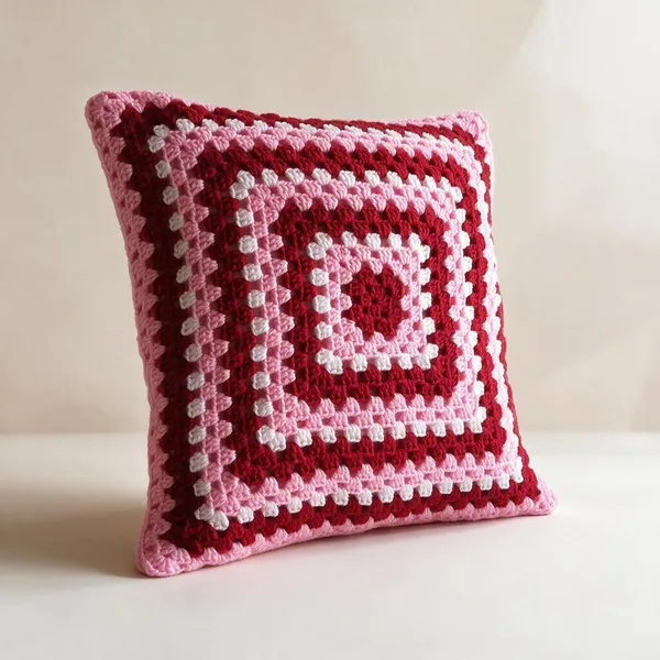 White_And_Maroon_And_Pink_Crochet_Yarn_Cushion_Cover_For_Women,_Hair_Styling,_Daily_Wear