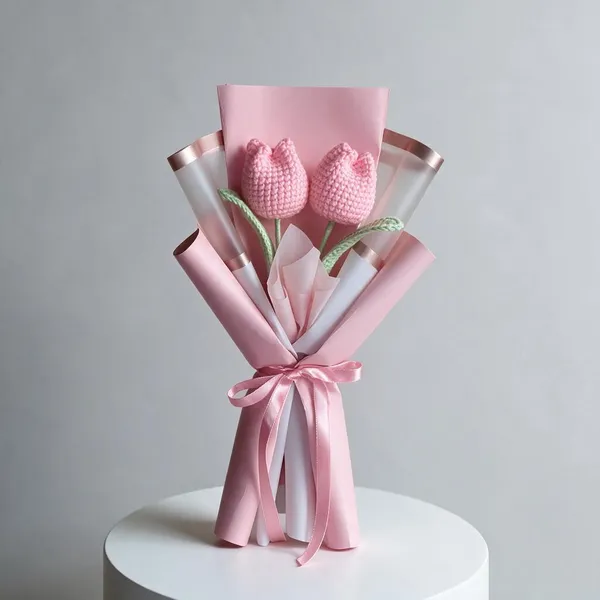 Pink_Crochet_Yarn_Artificial_Flower_Bouquet_For_Home_Decor,_Gifting,_Decorative_Use