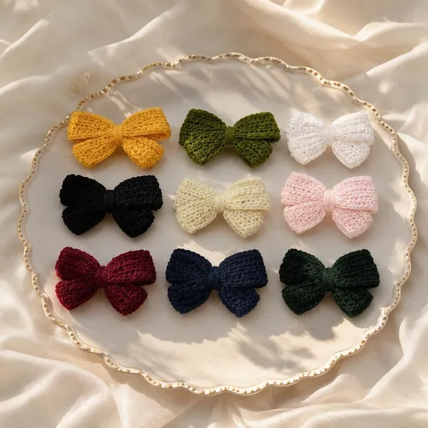 Multicolour_Crochet_Yarn_Bow_Hair_Accessories_For_Girls,_Hair_Styling,_Traditional_Wear_Pack_Of_9