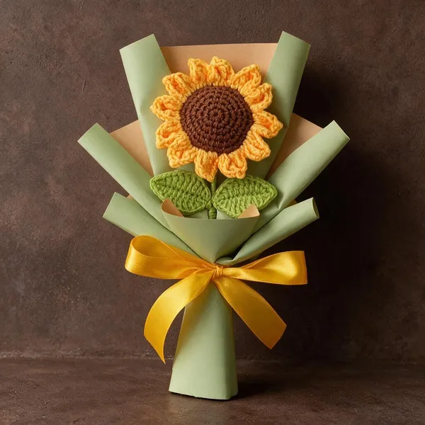 Yellow_And_Green_And_Brown_Crochet_Yarn_Artificial_Flower_Bouquet_For_Bag_Accessories,_Gifting,_Decorative_Use
