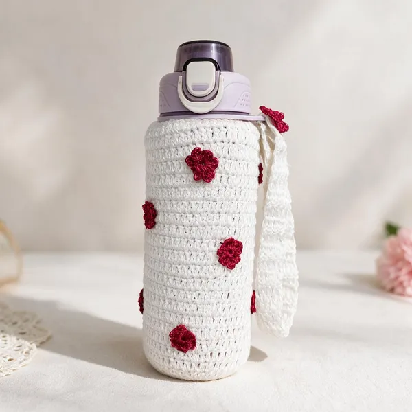 White_And_Red_And_Green_Crochet_Yarn_Water_Bottle_Holder_For_All_Ages,_Gifting,_Bag_Accessories
