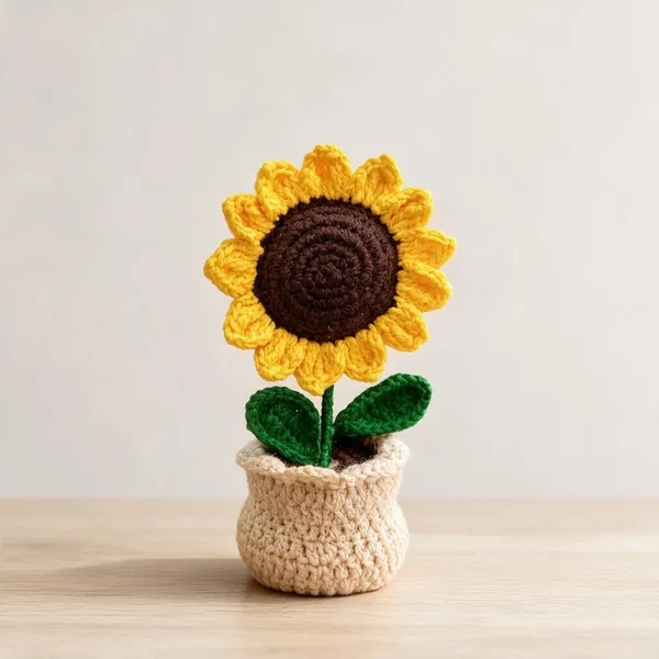 Yellow_And_Green_And_Brown_Crochet_Yarn_Artificial_Potted_Plant_For_Women,_Hair_Styling,_Daily_Wear