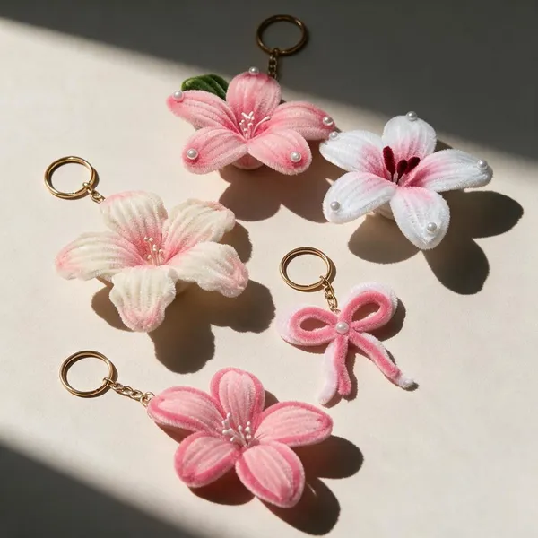Pink_And_White_Crochet_Yarn_Keychain_Set_For_Gifting,_Bag_Accessories,_Kids_Pack_Of_5