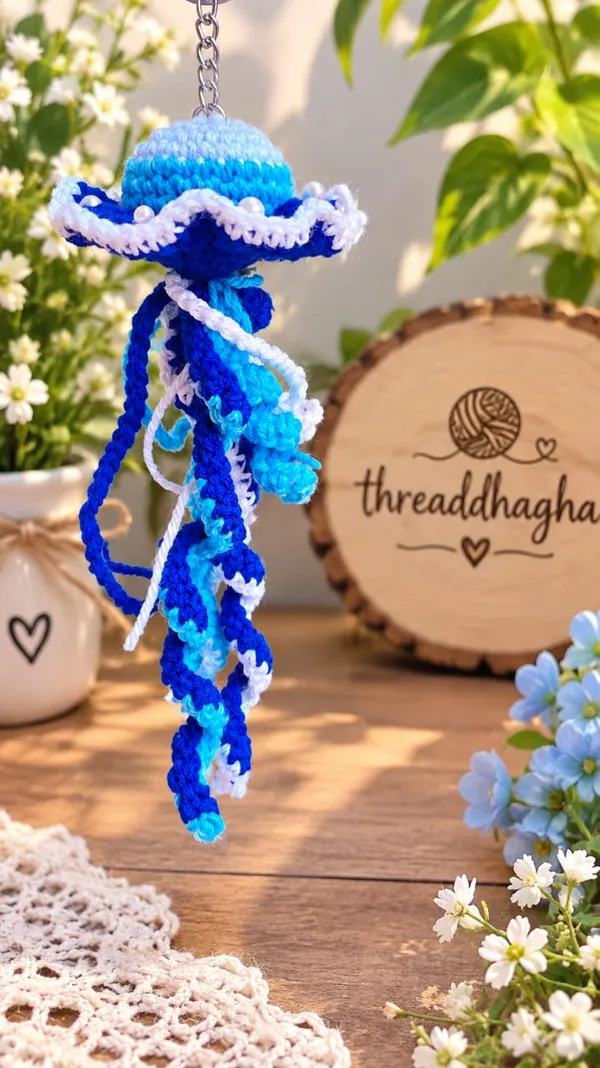 Blue_Crochet_Yarn_Keychain_For_Kids,_Gifting,_Bag_Accessories