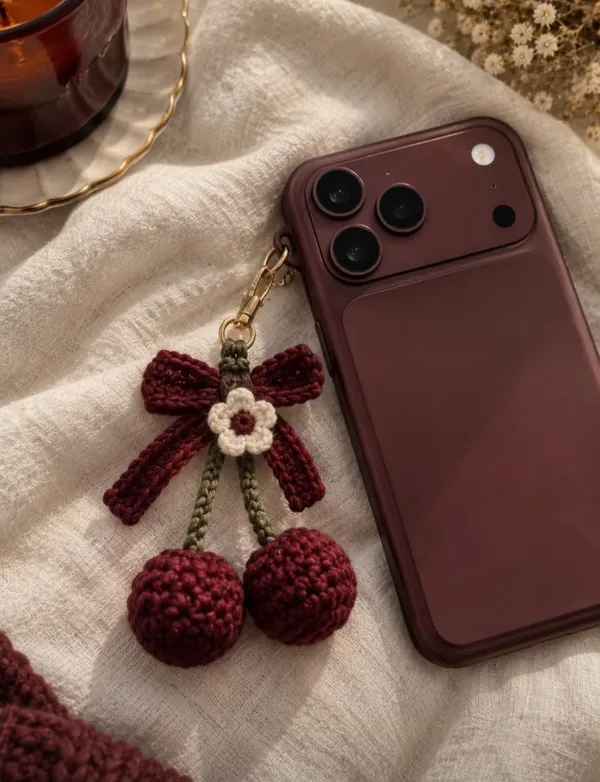Burgundy_Crochet_Yarn_Phone_Charm_For_Women,_Phone_Accessories,_Gifting