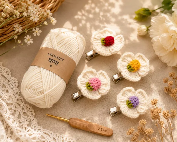 White_Crochet_Yarn_Hair_Clips_For_Girls,_Hair_Styling,_Daily_Wear_Pack_Of_4
