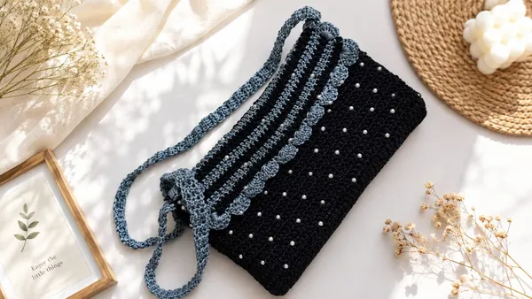 Black_Crochet_Yarn_Shoulder_Bag_For_Women,_Daily_Wear,_Fashion