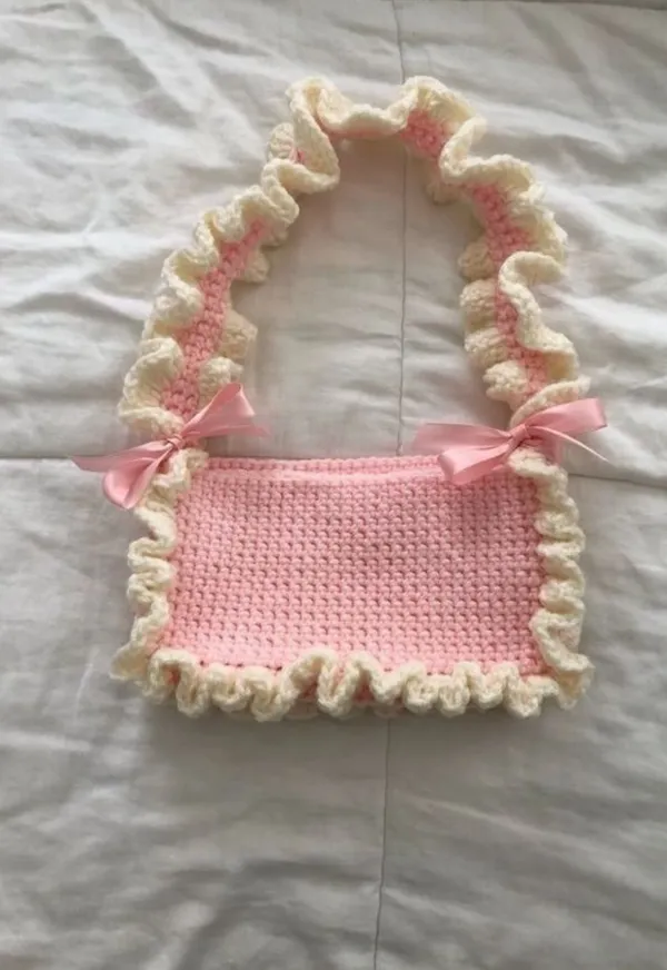 Multicolour_Crochet_Yarn_Ruffle_Handbag_For_Women,_Daily_Wear,_Shopping