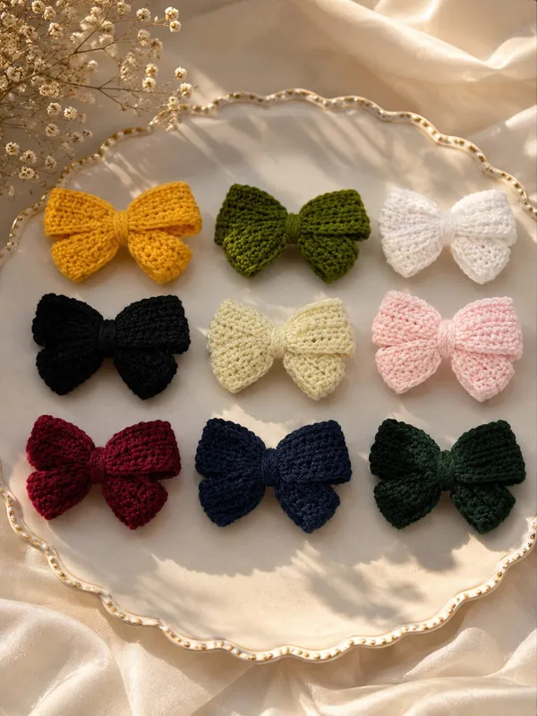 Multicolour_Crochet_Yarn_Bow_Hair_Accessories_For_Girls,_Hair_Styling,_Traditional_Wear_Pack_Of_9