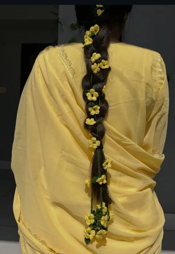Yellow_Crochet_Yarn_Hair_Accessory_For_Women,_Hair_Styling,_Daily_Wear