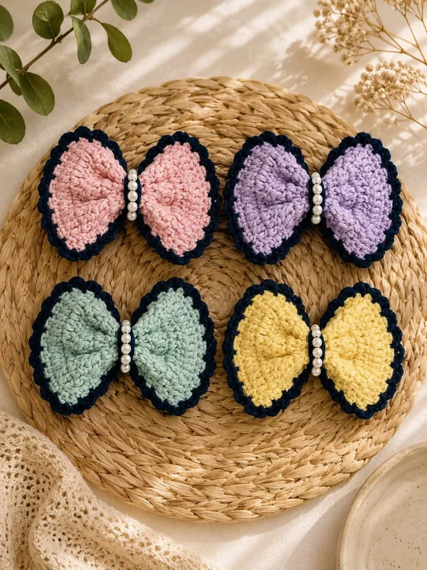 Multicolour_Crochet_Yarn_Hair_Clips_For_Women,_Hair_Styling,_Daily_Wear_Pack_Of_4