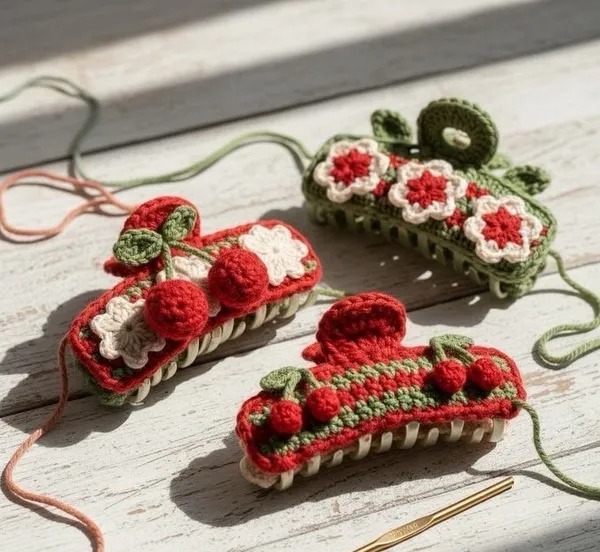 Multicolour_Crochet_Yarn_Hair_Claw_Clips_For_Home,_Dining,_Kitchen_Use_Pack_Of_3