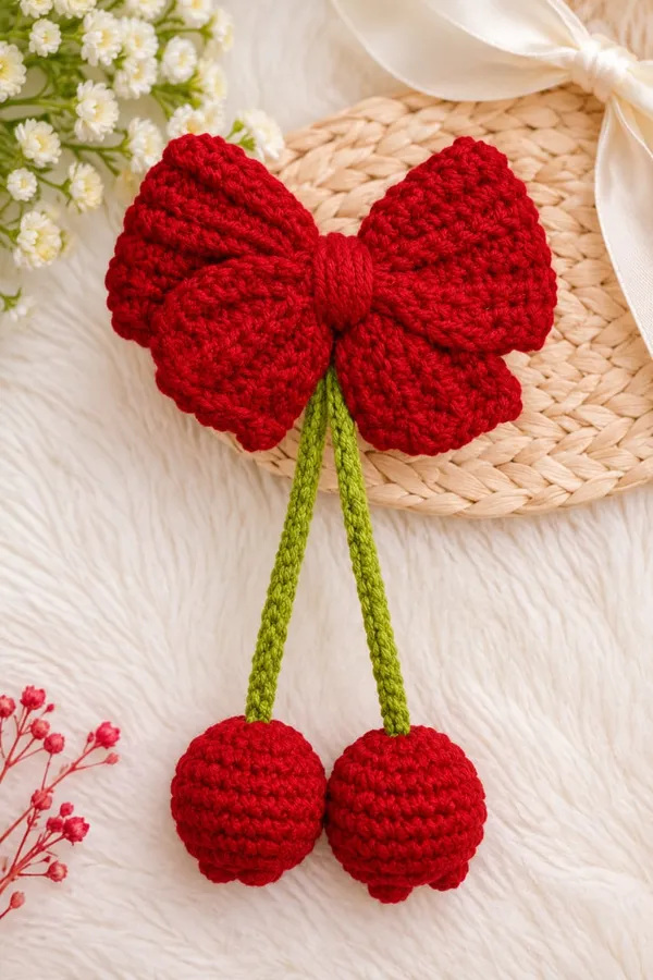 Red_And_Green_Crochet_Yarn_Hair_Accessory_For_Home_Decor,_Gifting,_Decorative_Use