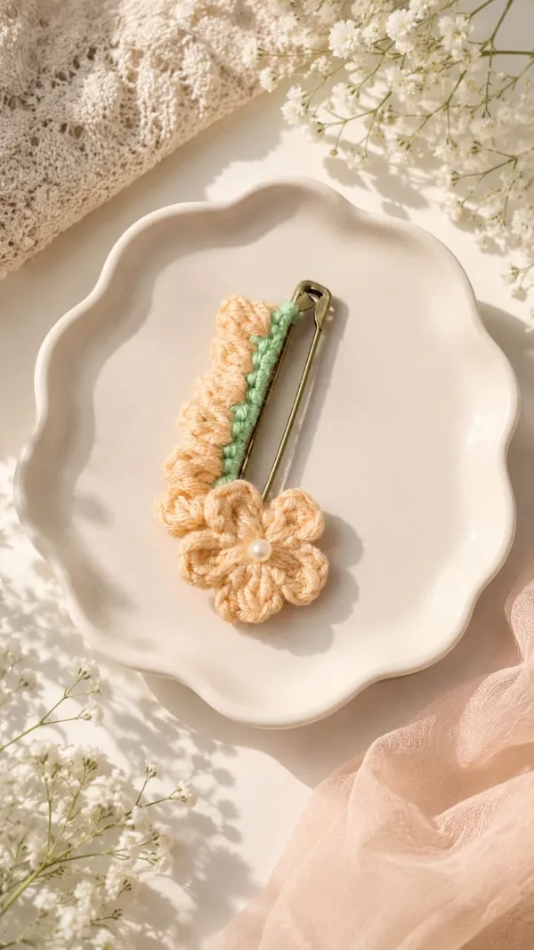 Peach_Crochet_Yarn_Brooch_For_Women,_Gifting,_Fashion_Pack_Of_5