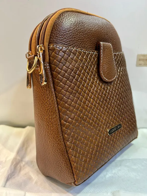 Brown_Textured_Sling_Backpack_For_Women