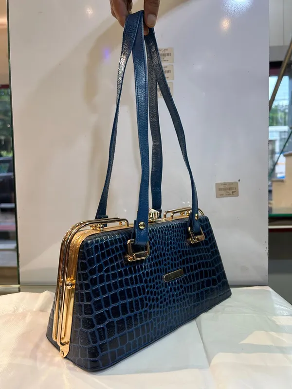 Blue_Textured_Leather_Structured_Handbag_For_Women